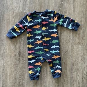 6-9M || Footless Zip Colorful Shark Pajamas